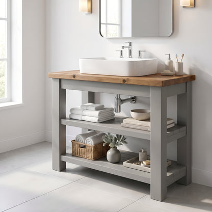 WATERMILL Solid Wood Bathroom Vanity With Shelf Grey Painted