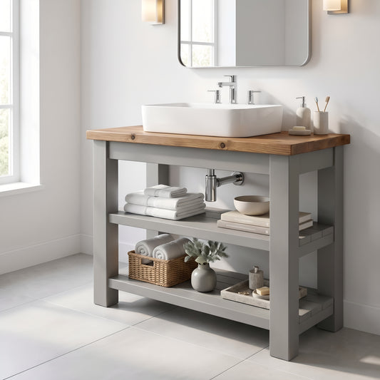 WATERMILL Solid Wood Bathroom Vanity With Shelf Grey Painted