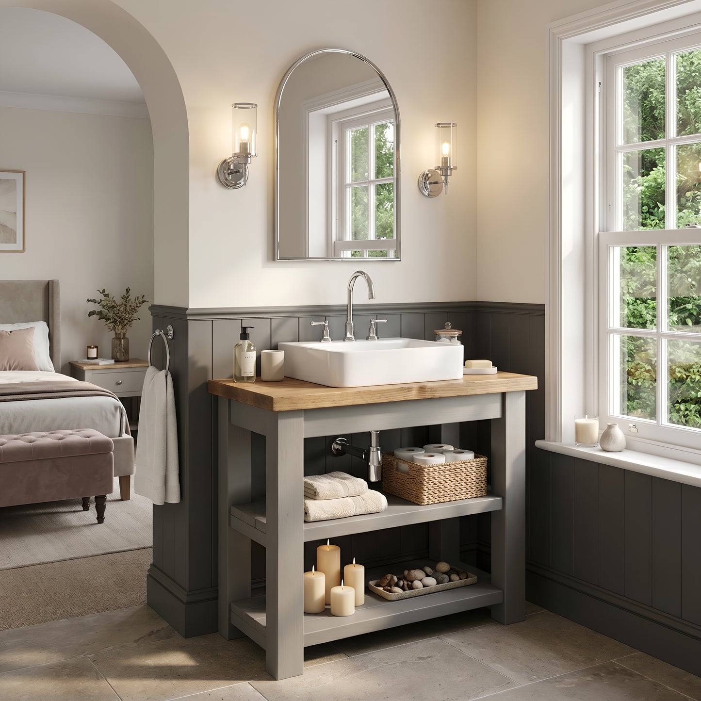 WATERMILL Solid Wood Bathroom Vanity With Shelf Grey Painted