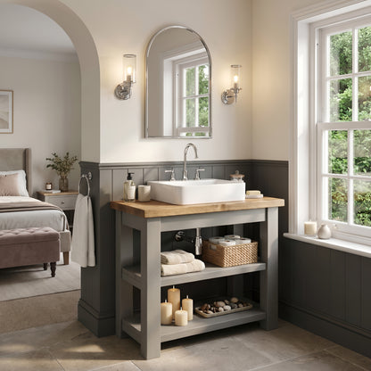 WATERMILL Solid Wood Bathroom Vanity With Shelf Grey Painted
