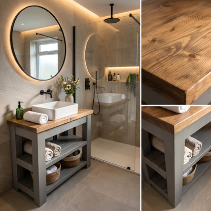 WATERMILL Solid Wood Bathroom Vanity With Shelf Grey Painted