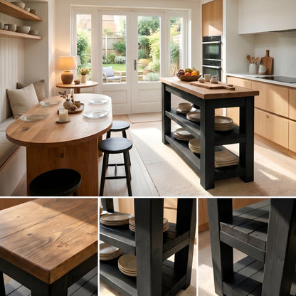 ROWAN Black Kitchen Island / Breakfast Bar / Rustic Black Painted Island