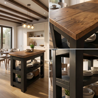 ROWAN Black Kitchen Island / Breakfast Bar / Rustic Black Painted Island
