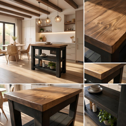 ROWAN Black Kitchen Island / Breakfast Bar / Rustic Black Painted Island