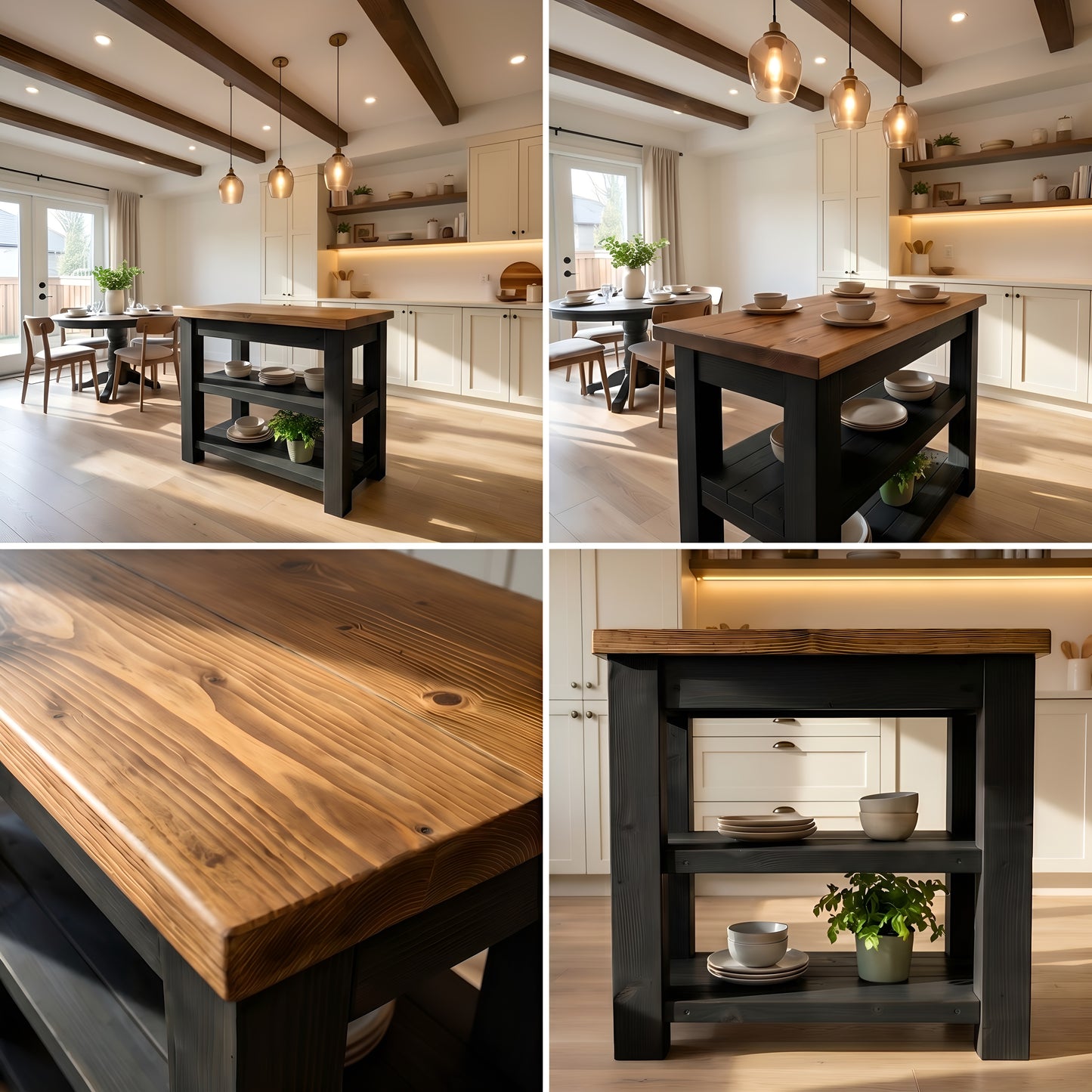ROWAN Black Kitchen Island / Breakfast Bar / Rustic Black Painted Island