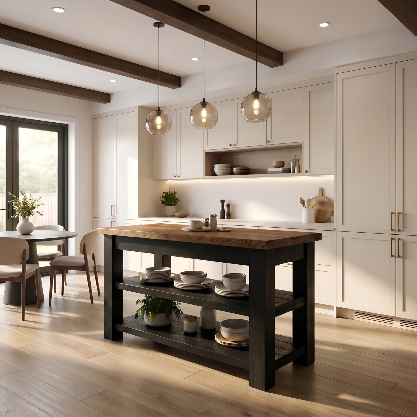 ROWAN Black Kitchen Island / Breakfast Bar / Rustic Black Painted Island
