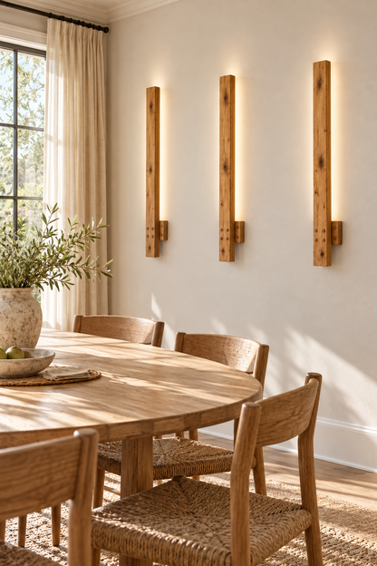 Windsor Wall Light 70 cm High Rustic Solid Wood Wall Light with Removable Rechargeable LED