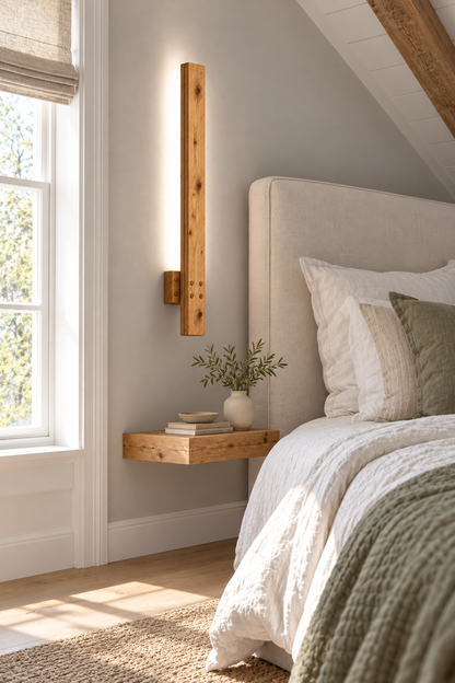 Windsor Wall Light 70 cm High Rustic Solid Wood Wall Light with Removable Rechargeable LED