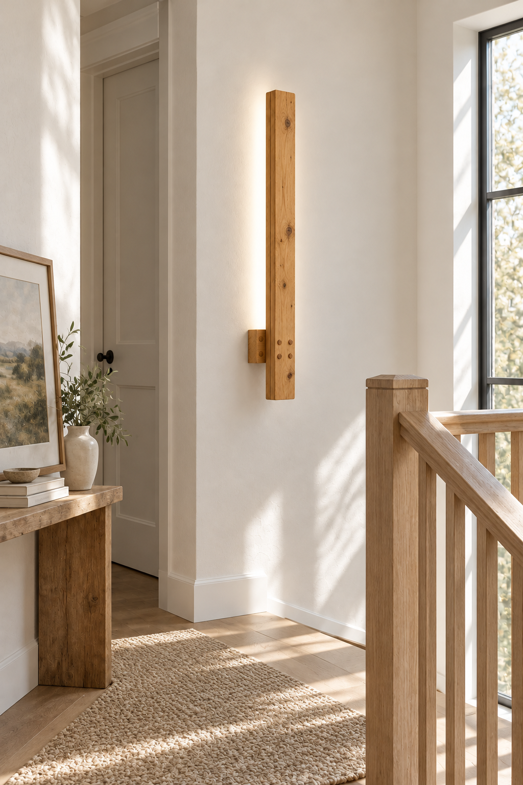Windsor Wall Light 70 cm High Rustic Solid Wood Wall Light with Removable Rechargeable LED