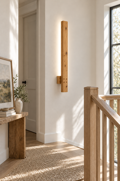 Windsor Wall Light 70 cm High Rustic Solid Wood Wall Light with Removable Rechargeable LED