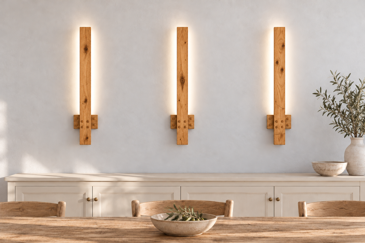 Windsor Wall Light 70 cm High Rustic Solid Wood Wall Light with Removable Rechargeable LED