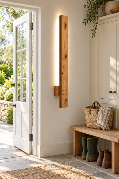 Windsor Wall Light 70 cm High Rustic Solid Wood Wall Light with Removable Rechargeable LED