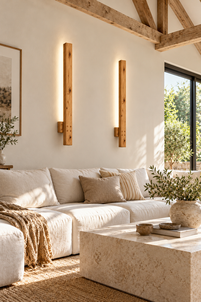 Windsor Wall Light 70 cm High Rustic Solid Wood Wall Light with Removable Rechargeable LED