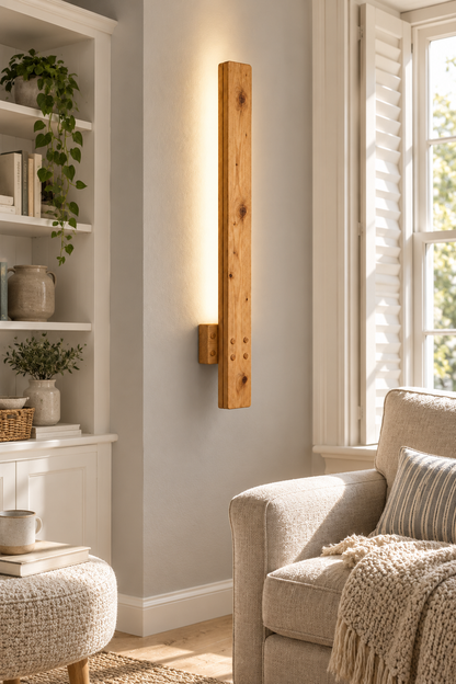 Windsor Wall Light 70 cm High Rustic Solid Wood Wall Light with Removable Rechargeable LED