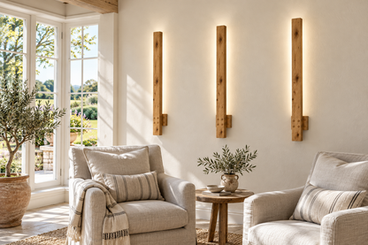 Windsor Wall Light 70 cm High Rustic Solid Wood Wall Light with Removable Rechargeable LED