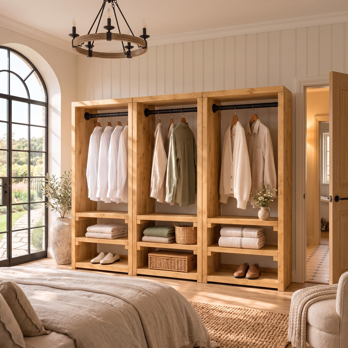 WINSLOW Light Oak Colour Solid Wood Wardrobe – Open Wardrobe, Rustic Scandinavian Design