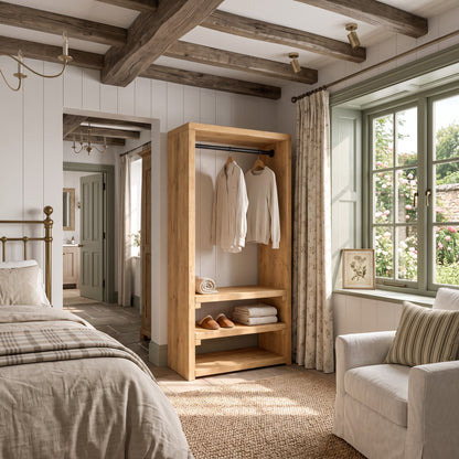 WINSLOW Light Oak Colour Solid Wood Wardrobe – Open Wardrobe, Rustic Scandinavian Design