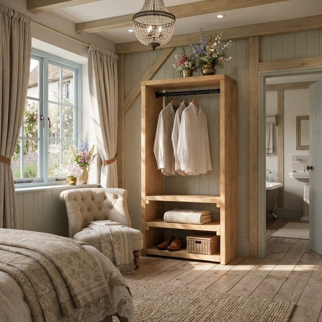 WINSLOW Light Oak Colour Solid Wood Wardrobe – Open Wardrobe, Rustic Scandinavian Design