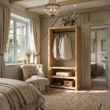 WINSLOW Light Oak Colour Solid Wood Wardrobe – Open Wardrobe, Rustic Scandinavian Design