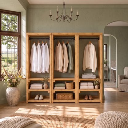 WINSLOW Light Oak Colour Solid Wood Wardrobe – Open Wardrobe, Rustic Scandinavian Design
