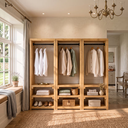 WINSLOW Light Oak Colour Solid Wood Wardrobe – Open Wardrobe, Rustic Scandinavian Design