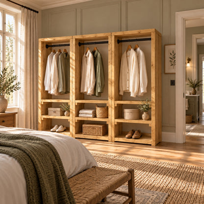 WINSLOW Light Oak Colour Solid Wood Wardrobe – Open Wardrobe, Rustic Scandinavian Design