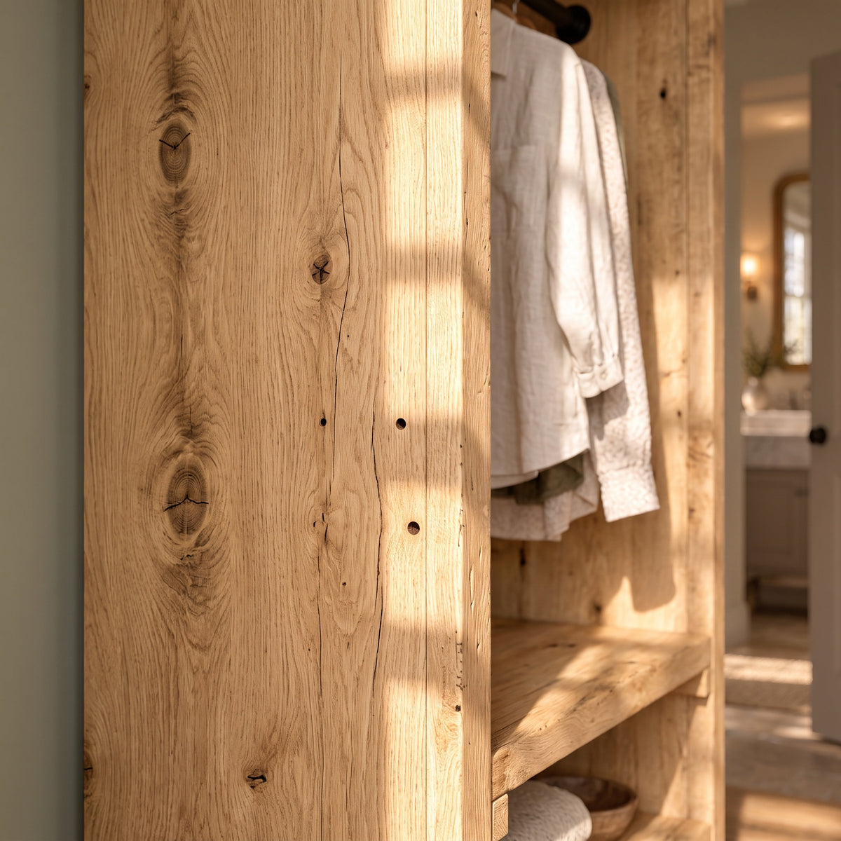 WINSLOW Light Oak Colour Solid Wood Wardrobe – Open Wardrobe, Rustic Scandinavian Design
