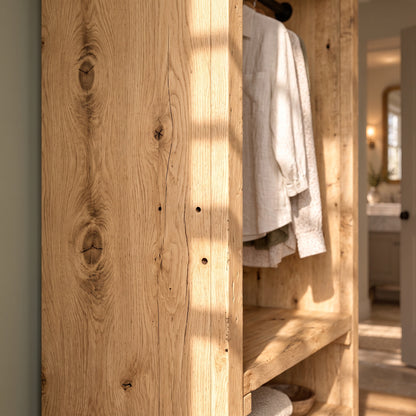 WINSLOW Light Oak Colour Solid Wood Wardrobe – Open Wardrobe, Rustic Scandinavian Design