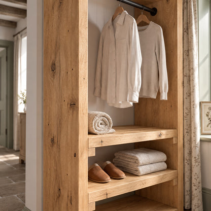 WINSLOW Light Oak Colour Solid Wood Wardrobe – Open Wardrobe, Rustic Scandinavian Design