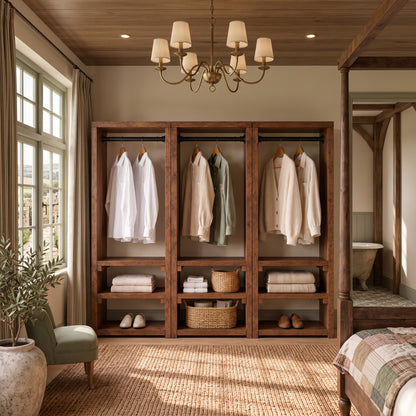 WINSLOW Walnut Colour Solid Wood Wardrobe – Open Wardrobe, Rustic Scandinavian Design