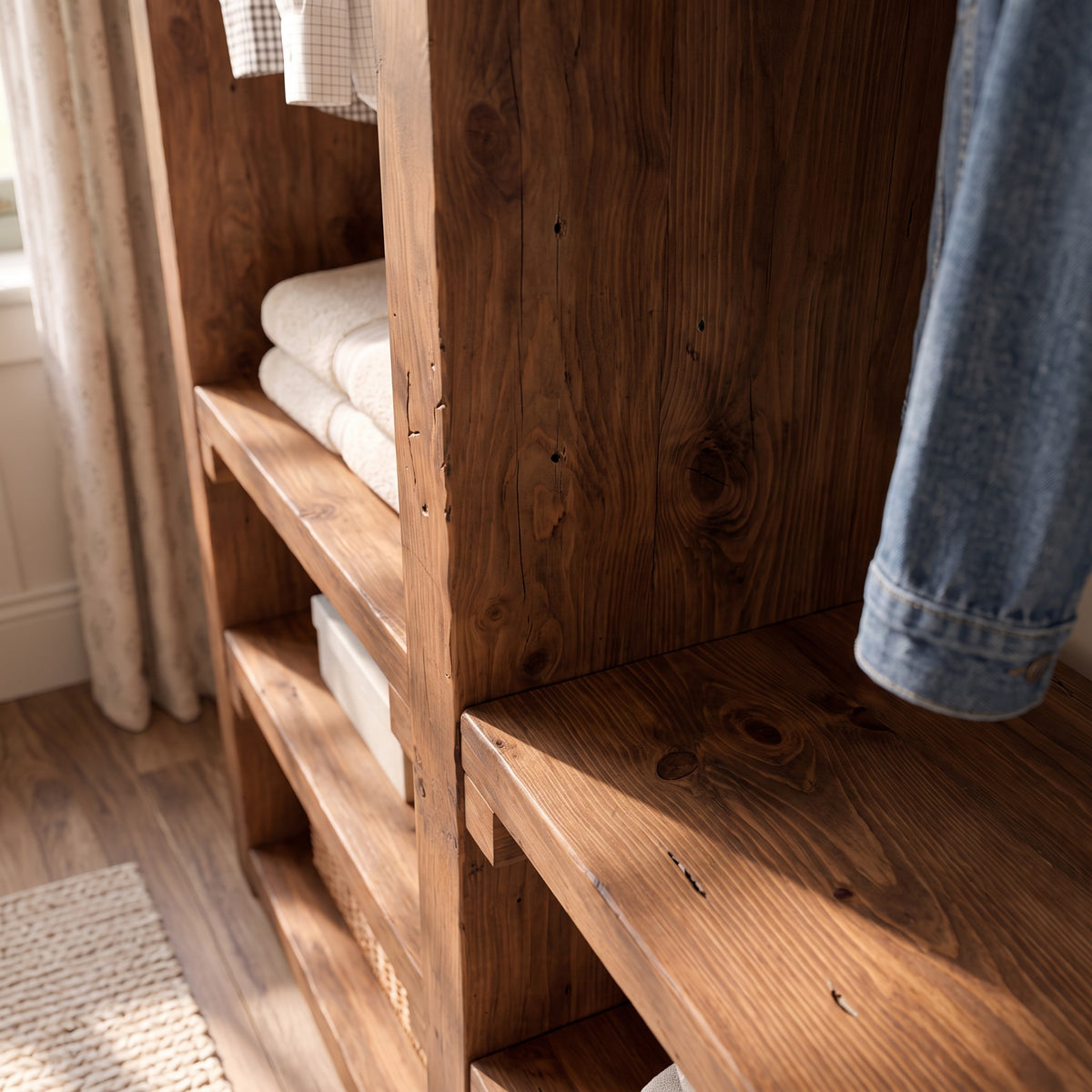WINSLOW Walnut Colour Solid Wood Wardrobe – Open Wardrobe, Rustic Scandinavian Design