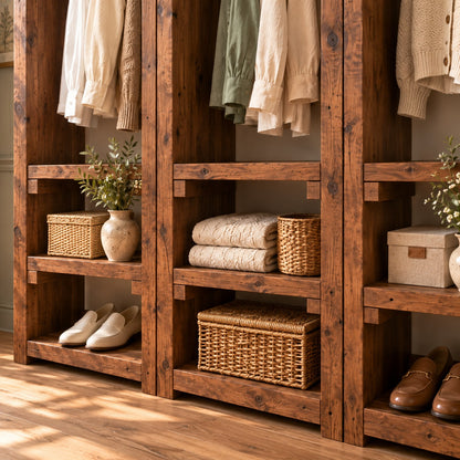 WINSLOW Walnut Colour Solid Wood Wardrobe – Open Wardrobe, Rustic Scandinavian Design