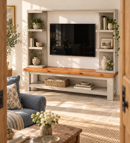 Wrenford Cashmere Media Wall Unit with TV Stand & Shelving Solid Wood