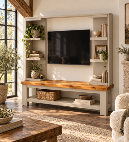 Wrenford Cashmere Media Wall Unit with TV Stand & Shelving Solid Wood