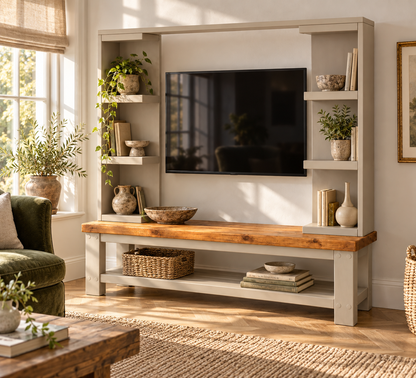 Wrenford Cashmere Media Wall Unit with TV Stand & Shelving Solid Wood