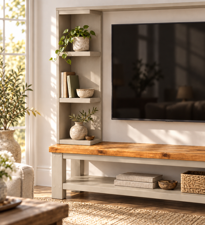 Wrenford Cashmere Media Wall Unit with TV Stand & Shelving Solid Wood