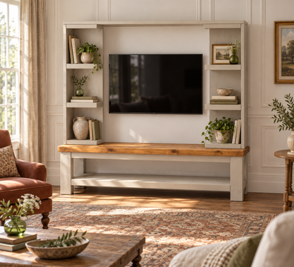 Wrenford Cashmere Media Wall Unit with TV Stand & Shelving Solid Wood