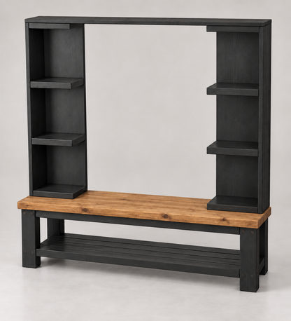 Wrenford Black Media Wall Unit with TV Stand & Shelving Solid Wood