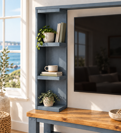 Wrenford Blue Media Wall Unit with TV Stand & Shelving Solid Wood