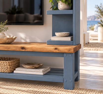 Wrenford Blue Media Wall Unit with TV Stand & Shelving Solid Wood