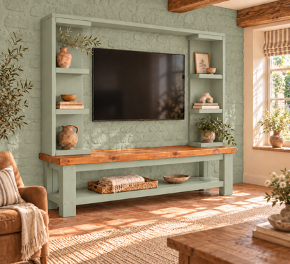 Wrenford Light Green Media Wall Unit with TV Stand & Shelving Solid Wood