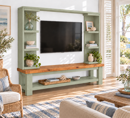 Wrenford Light Green Media Wall Unit with TV Stand & Shelving Solid Wood