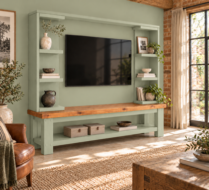 Wrenford Light Green Media Wall Unit with TV Stand & Shelving Solid Wood