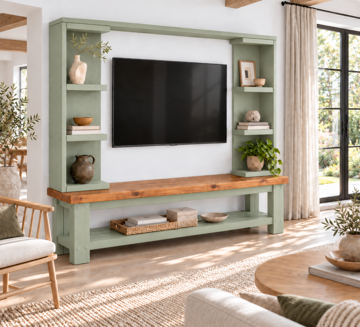 Wrenford Light Green Media Wall Unit with TV Stand & Shelving Solid Wood