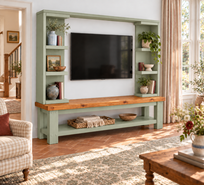 Wrenford Light Green Media Wall Unit with TV Stand & Shelving Solid Wood