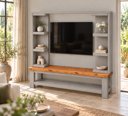 Wrenford Light Grey Media Wall Unit with TV Stand & Shelving Solid Wood