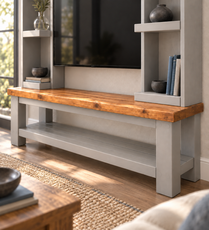 Wrenford Light Grey Media Wall Unit with TV Stand & Shelving Solid Wood