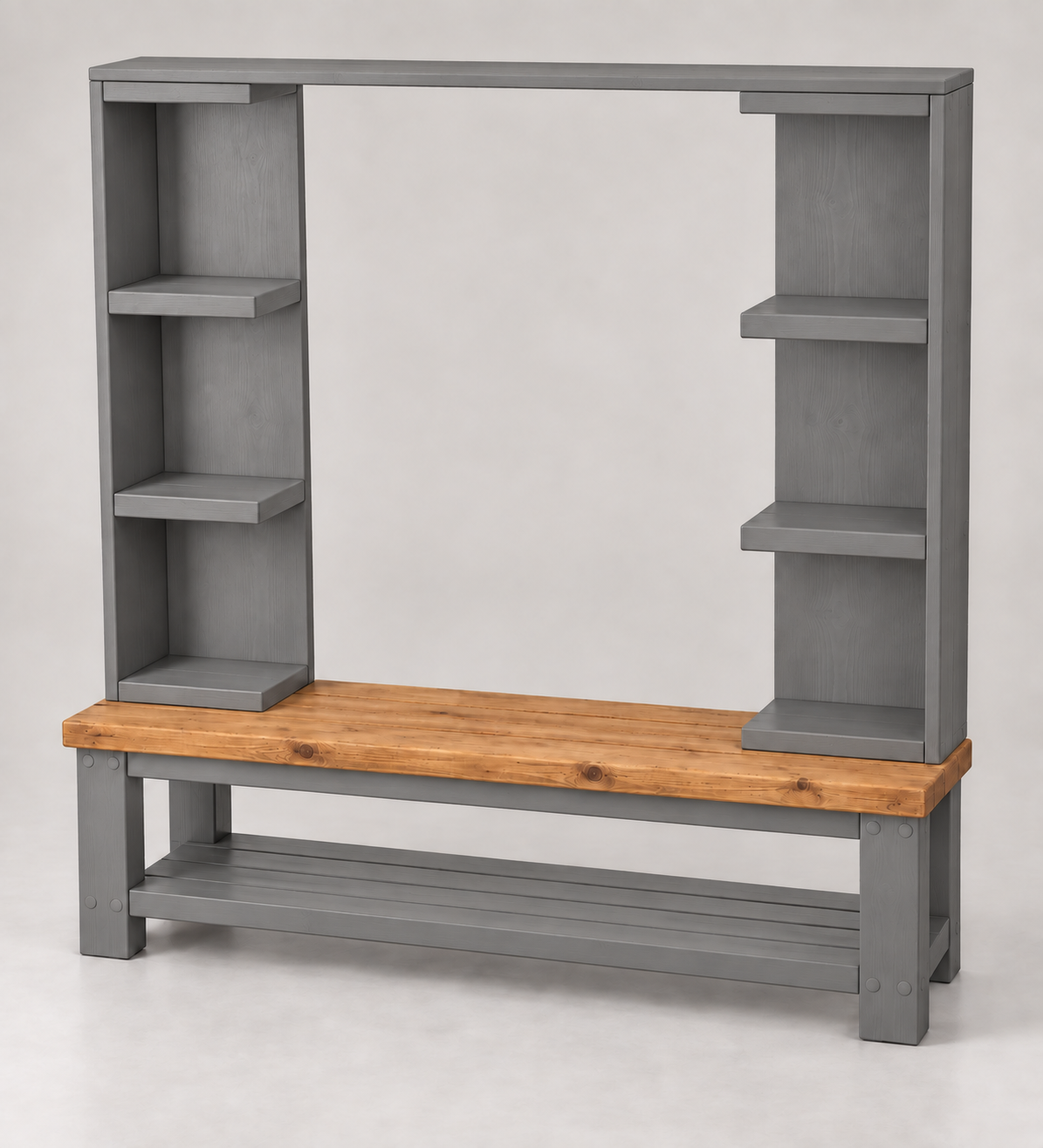 Wrenford Medium Grey Media Wall Unit with TV Stand & Shelving Solid Wood