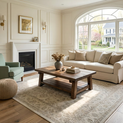 Large ARBA Rustic Wooden Coffee Table With Shelf In Walnut