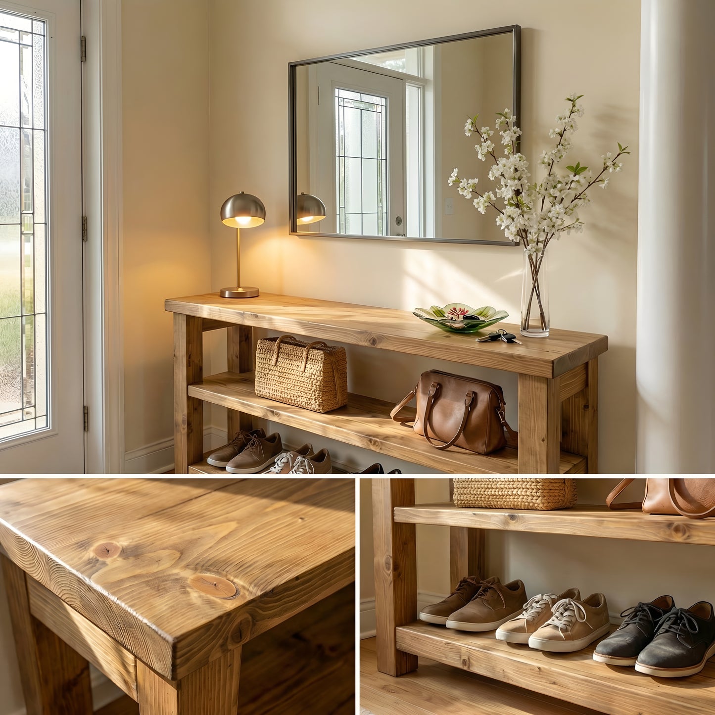 BRAMLEY Console Table / Side Table With Shelf Solid Wood